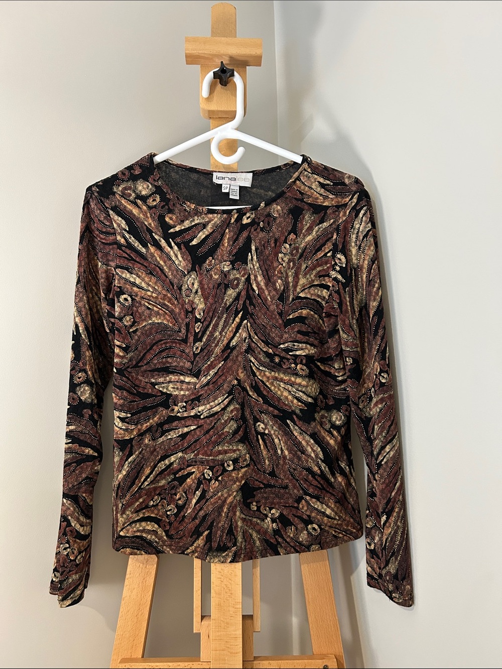 VINTAGE 90s | Lana Lee | Brocade Stretch Top in Metallic Brown & Gold | Size S